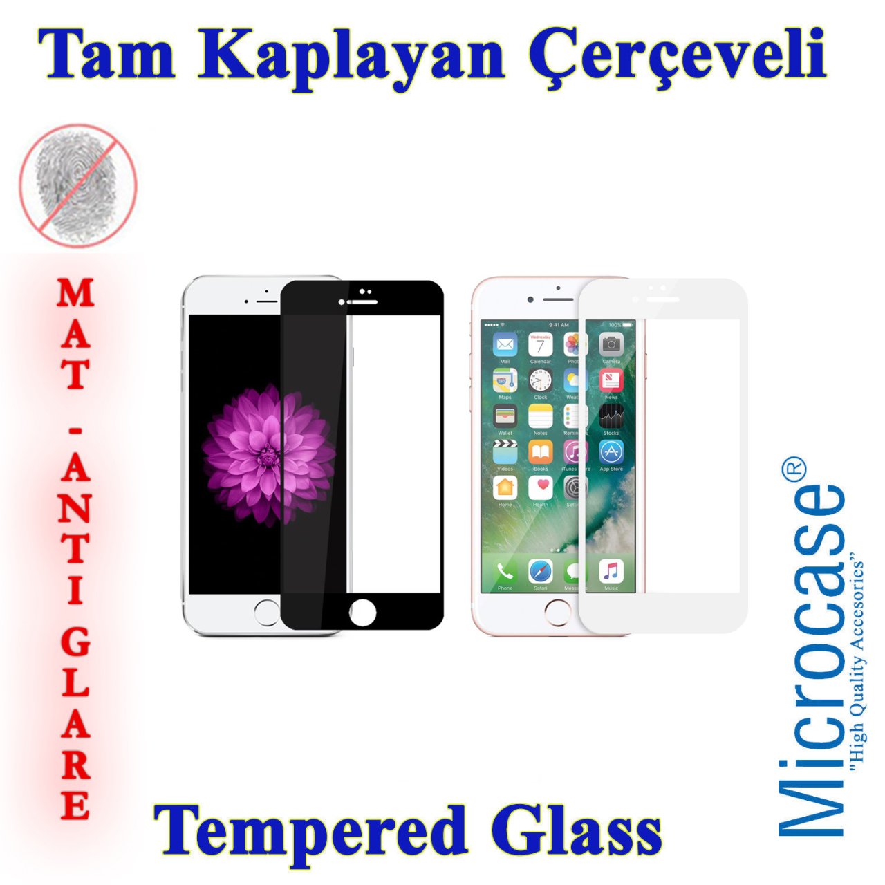 Microcase iPhone 8 Tam Kaplayan Çerçeveli Tempered Ekran Koruyucu - MAT