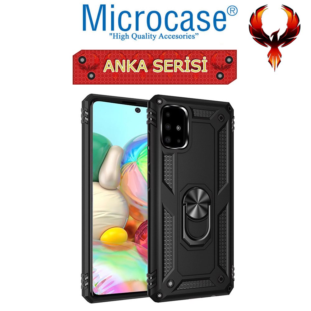 Microcase Samsung Galaxy A71 Anka Serisi Yüzük Standlı Armor Kılıf - Siyah