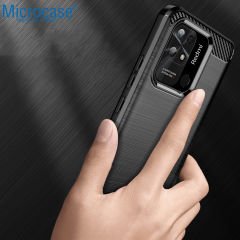 Microcase Xiaomi Poco C40 Brushed Carbon Fiber Silikon Kılıf - Siyah