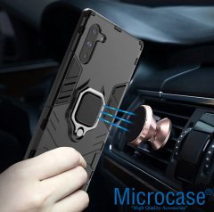 Microcase Samsung Galaxy Note 10 Batman Serisi Yüzük Standlı Armor Kılıf - Siyah