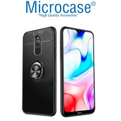 Microcase Xiaomi Redmi 8 Focus Serisi Yüzük Standlı Silikon Kılıf - Siyah