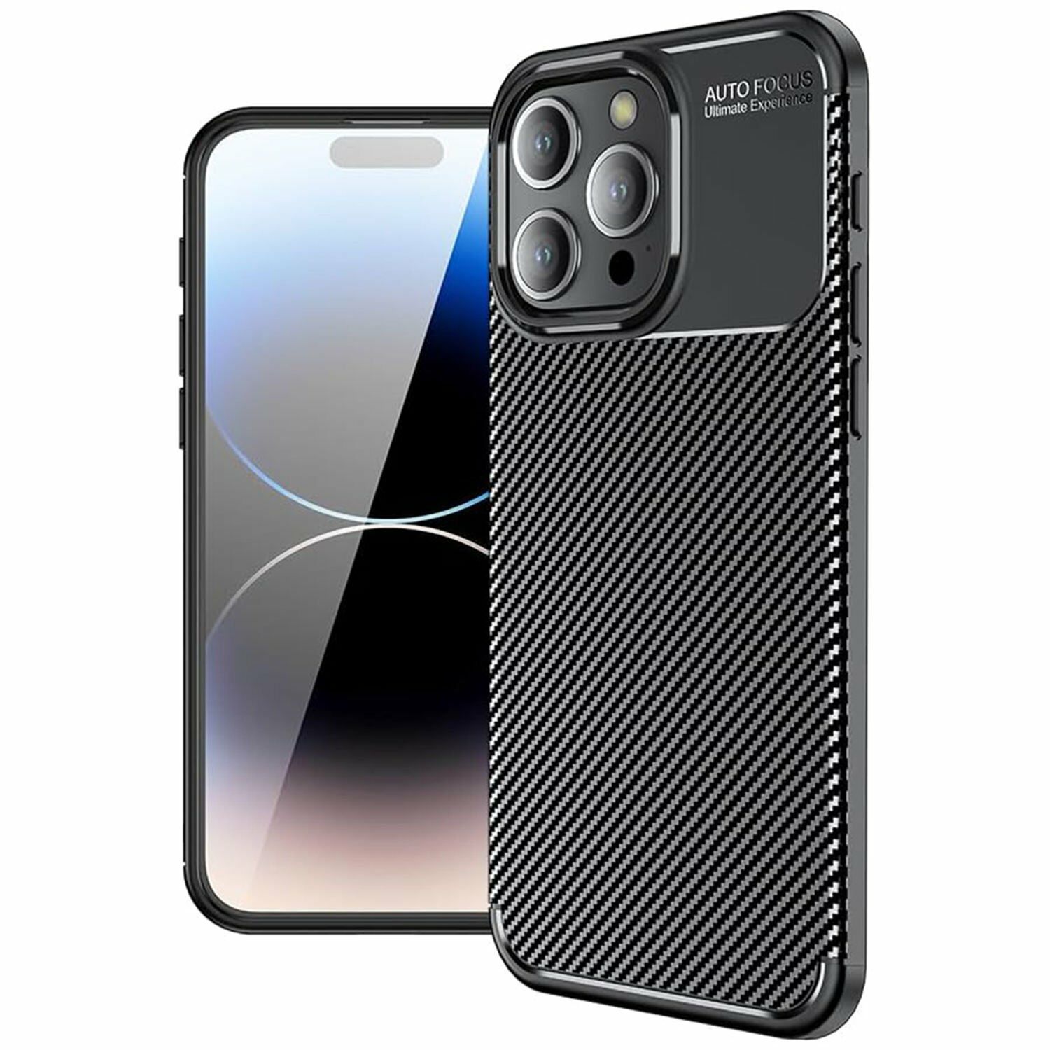 Microcase Iphone 15 ProMax Maxy Serisi Carbon Fiber Silikon Kılıf - Siyah AL3413