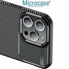 Microcase Iphone 15 ProMax Maxy Serisi Carbon Fiber Silikon Kılıf - Siyah AL3413
