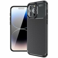 Microcase Iphone 15 ProMax Maxy Serisi Carbon Fiber Silikon Kılıf - Siyah AL3413