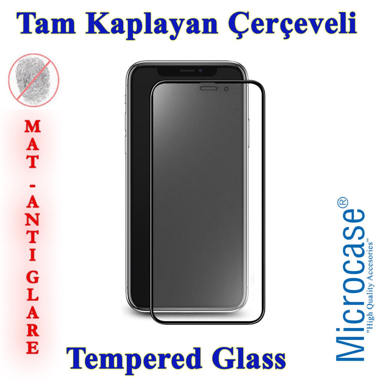 Microcase iPhone X - XS Tam Kaplayan Çerçeveli Tempered Ekran Koruyucu - MAT SİYAH