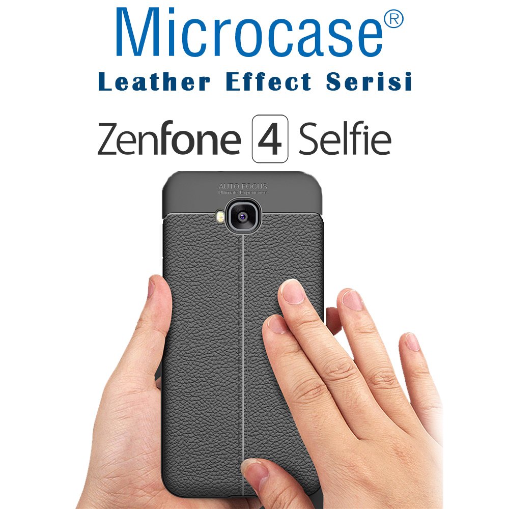 Asus Zenfone 4 Selfie ZD553KL  Leather Effect Silikon Kılıf + Cam