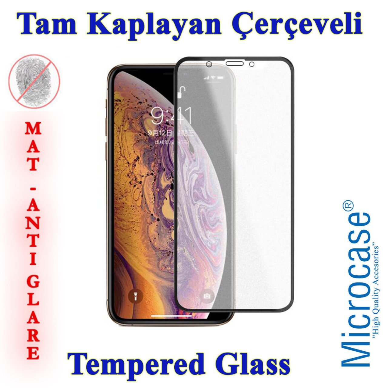 Microcase iPhone XR Tam Kaplayan Çerçeveli Tempered Ekran Koruyucu - MAT SİYAH