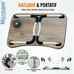 Microcase Portatif Atlantik Çam Tablet ve Bardak Tutuculu Laptop Sehpası Katlanabilir Çalışma Masası Kahvaltı Masası AL4231