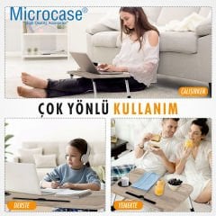 Microcase Portatif Atlantik Çam Tablet ve Bardak Tutuculu Laptop Sehpası Katlanabilir Çalışma Masası Kahvaltı Masası AL4231