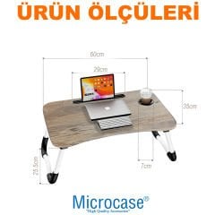 Microcase Portatif Atlantik Çam Tablet ve Bardak Tutuculu Laptop Sehpası Katlanabilir Çalışma Masası Kahvaltı Masası AL4231