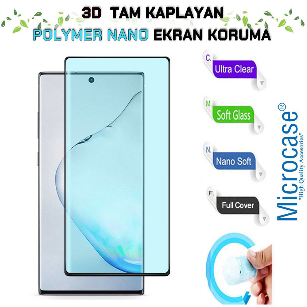 Microcase Samsung Galaxy Note 10 3D Kavisli Tam Kaplayan Polymer Nano Ekran Koruma - Siyah