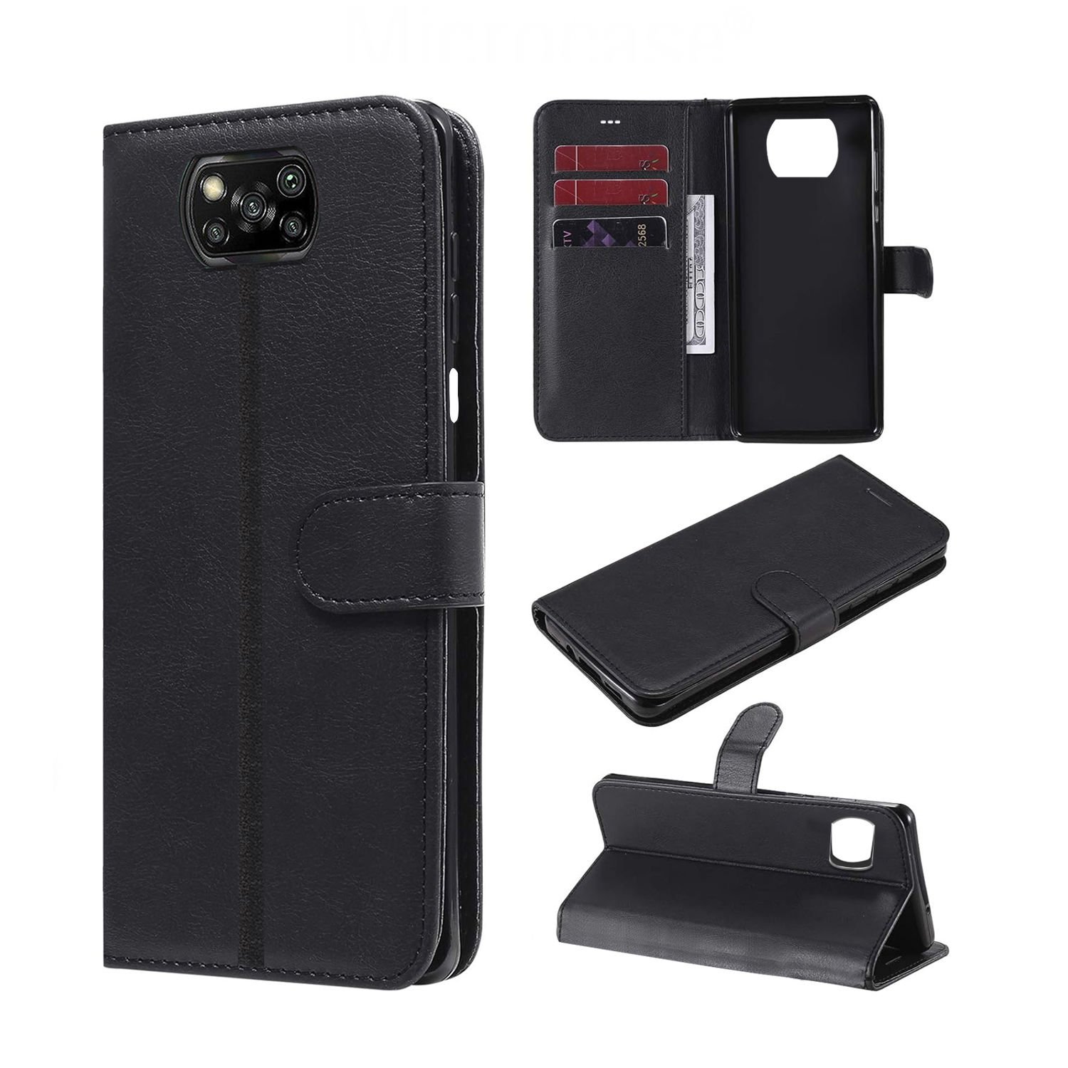 Microcase Xiaomi Poco X3 Darbeye Dayanıklı Cüzdanlı ve Standlı Kapaklı Deri Kılıf Siyah AL4232