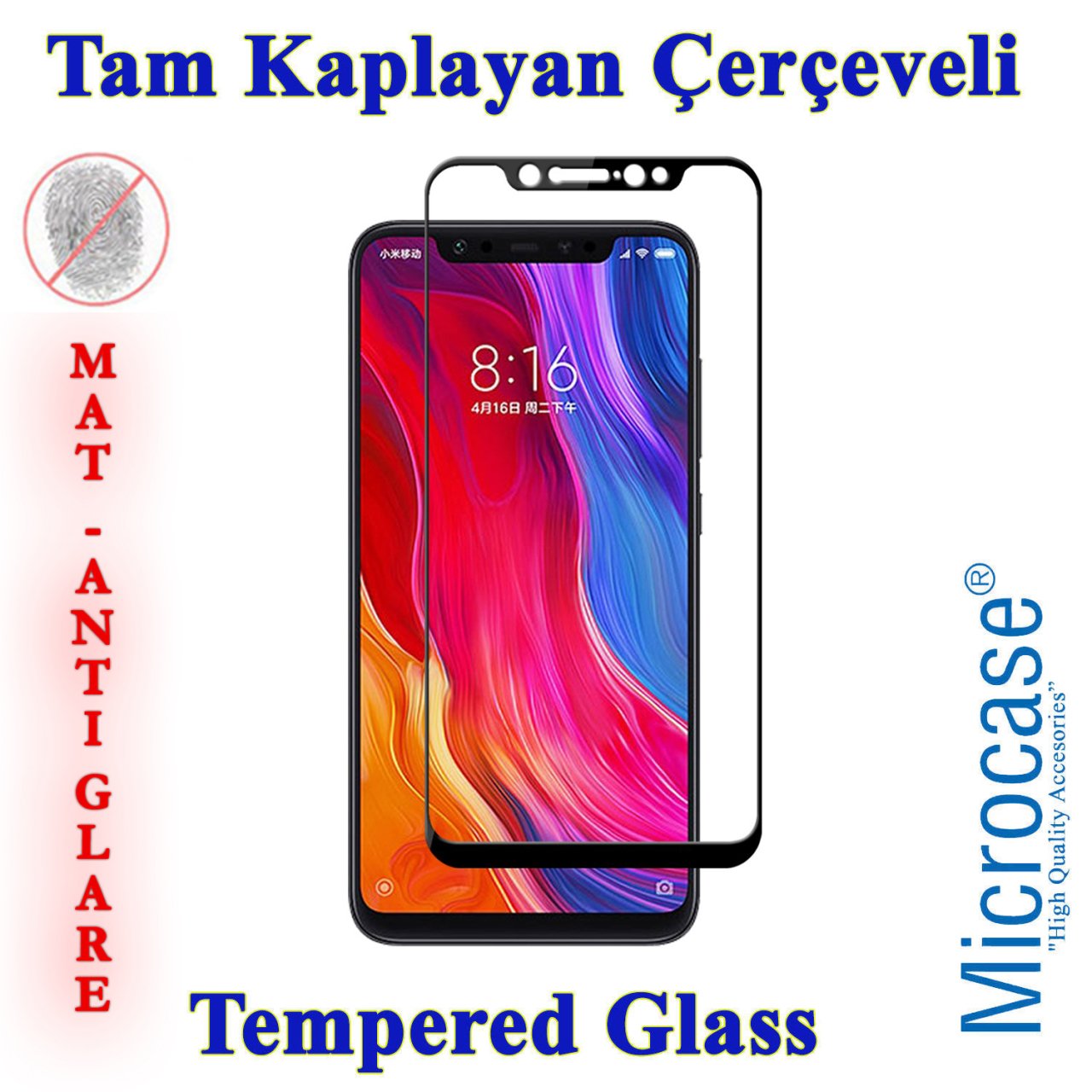Microcase Xiaomi Mi 8 Explorer Tam Kaplayan Çerçeveli Tempered Ekran Koruyucu - MAT SİYAH