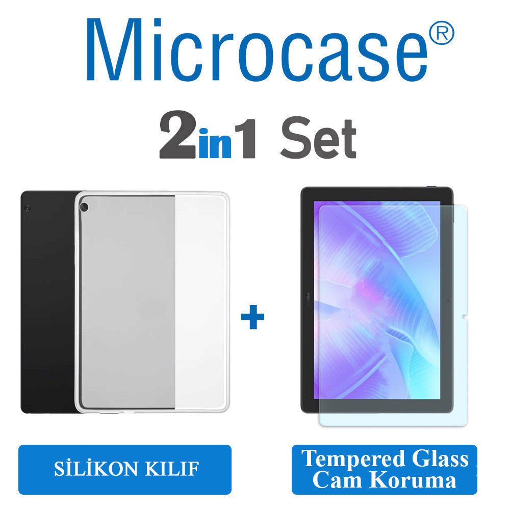 Microcase Huawei Matepad T10 9.7 inch Tablet Silikon Soft Kılıf Şeffaf + Tempered Glass Cam Koruma