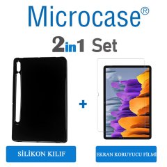 Microcase Samsung Galaxy Tab S7 Plus T970 12.4 inch Siyah Silikon Kılıf + Ekran Koruma Filmi