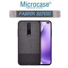 Microcase Xiaomi Redmi K30 Fabrik Serisi Kumaş ve Deri Desen Kılıf - Siyah + Tempered Glass Cam Koruma