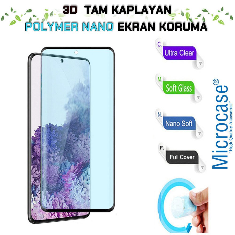Microcase Samsung Galaxy S20 3D Kavisli Tam Kaplayan Polymer Nano Ekran Koruma - Siyah