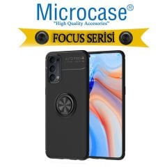 Microcase Oppo Reno 4 4G Focus Serisi Yüzük Standlı Silikon Kılıf - Siyah