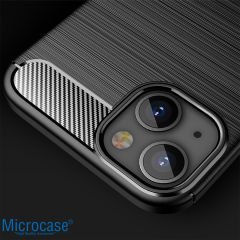 Microcase Apple iPhone 14 Brushed Carbon Fiber Silikon Kılıf - Siyah