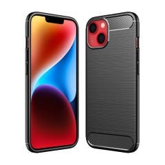 Microcase Apple iPhone 14 Brushed Carbon Fiber Silikon Kılıf - Siyah