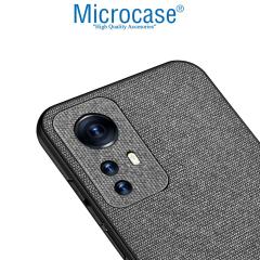 Microcase Xiaomi 12S Fabrik Kumaş ve Deri Desen Kılıf - Gri