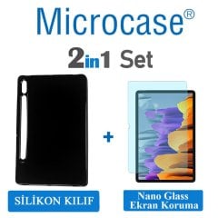 Microcase Samsung Galaxy Tab S7 Plus T970 12.4 inch Siyah Silikon Kılıf + Nano Esnek Ekran Filmi