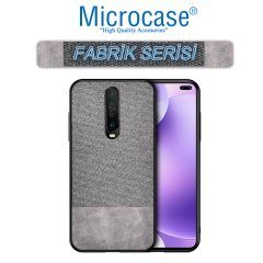 Microcase Xiaomi Redmi K30 Fabrik Serisi Kumaş ve Deri Desen Kılıf - Gri + Tempered Glass Cam Koruma