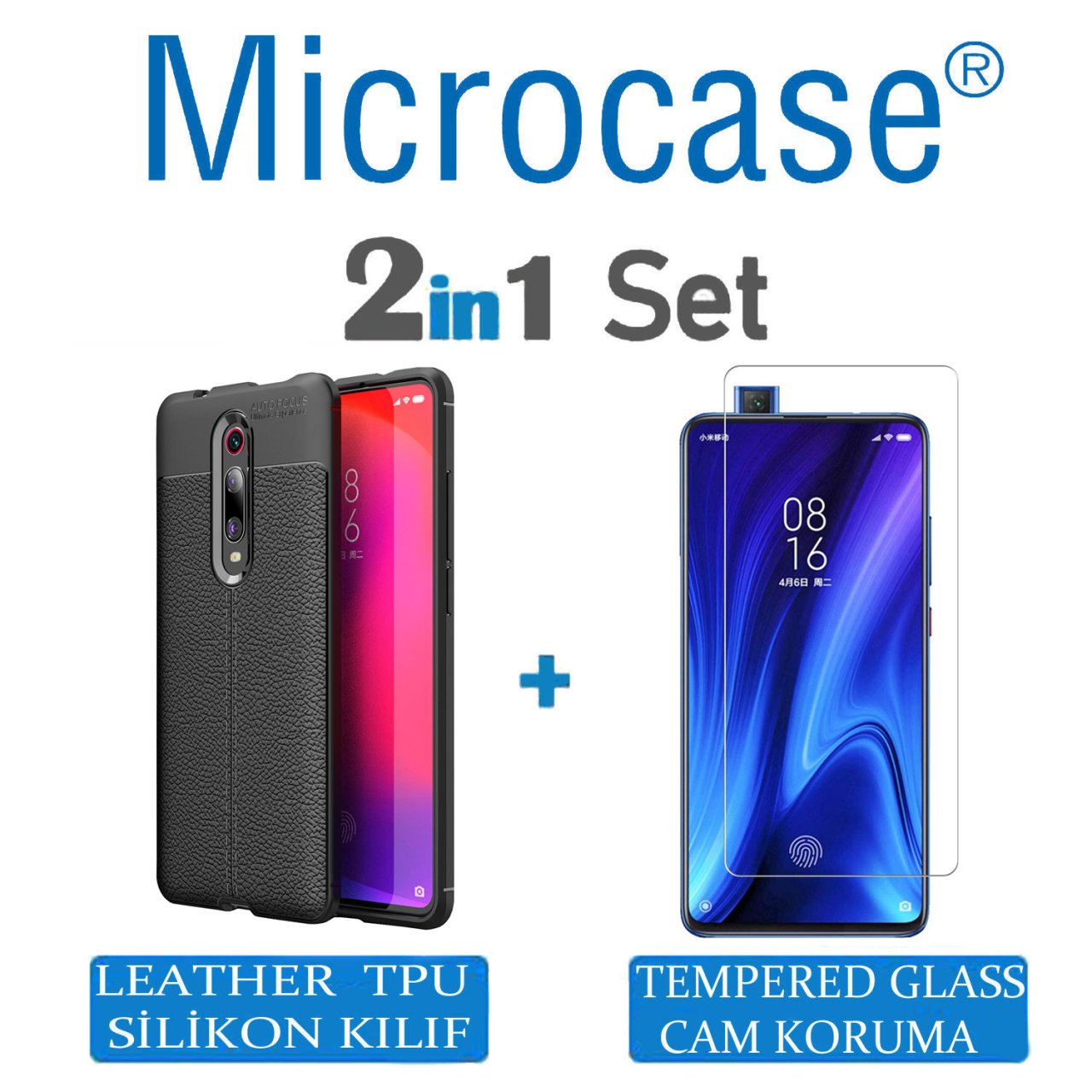 Microcase Xiaomi Redmi K20 Pro Leather Tpu Silikon Kılıf - Siyah + Tempered Glass Cam Koruma (SEÇENEKLİ)
