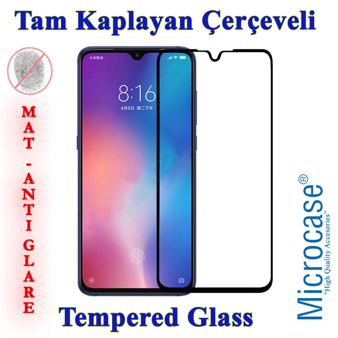 Microcase Xiaomi Mi 9 Tam Kaplayan Çerçeveli Tempered Ekran Koruyucu - MAT SİYAH