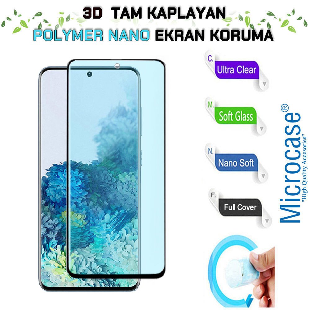 Microcase Samsung Galaxy S20 Plus 3D Kavisli Tam Kaplayan Polymer Nano Ekran Koruma - Siyah