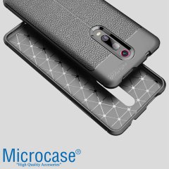 Microcase Xiaomi Redmi K20 Pro Leather Tpu Silikon Kılıf - Siyah + Tempered Glass Cam Koruma (SEÇENEKLİ)