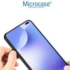 Microcase Xiaomi Redmi K30 Fabrik Serisi Kumaş ve Deri Desen Kılıf - Gri + Tempered Glass Cam Koruma