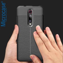 Microcase Xiaomi Redmi K20 Pro Leather Tpu Silikon Kılıf - Siyah + Tempered Glass Cam Koruma (SEÇENEKLİ)