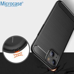 Microcase Apple iPhone 14 Plus Brushed Carbon Fiber Silikon Kılıf - Siyah