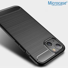 Microcase Apple iPhone 14 Plus Brushed Carbon Fiber Silikon Kılıf - Siyah