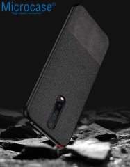 Microcase Xiaomi Redmi K30 Fabrik Serisi Kumaş ve Deri Desen Kılıf - Siyah