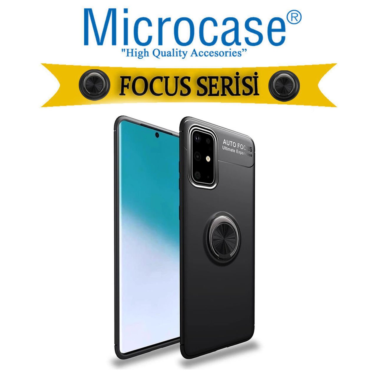 Microcase Samsung Galaxy S20 FE Fan Edition Focus Serisi Yüzük Standlı Silikon Kılıf - Siyah