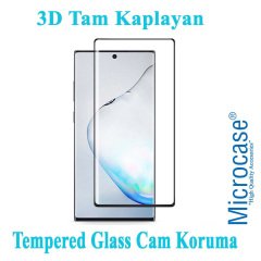 Microcase Samsung Galaxy Note 10 Plus 3D Curved Tam Kaplayan Tempered Glass Cam Koruma - Siyah