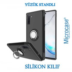 Microcase Samsung Galaxy Note 10 Yüzük Standlı Armor Silikon Kılıf - Siyah
