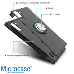 Microcase Samsung Galaxy Note 10 Yüzük Standlı Armor Silikon Kılıf - Siyah