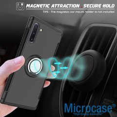 Microcase Samsung Galaxy Note 10 Yüzük Standlı Armor Silikon Kılıf - Siyah