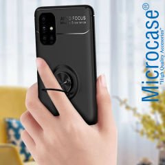Microcase Samsung Galaxy M51 Focus Serisi Yüzük Standlı Silikon Kılıf - Siyah