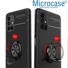 Microcase Samsung Galaxy M51 Focus Serisi Yüzük Standlı Silikon Kılıf - Siyah