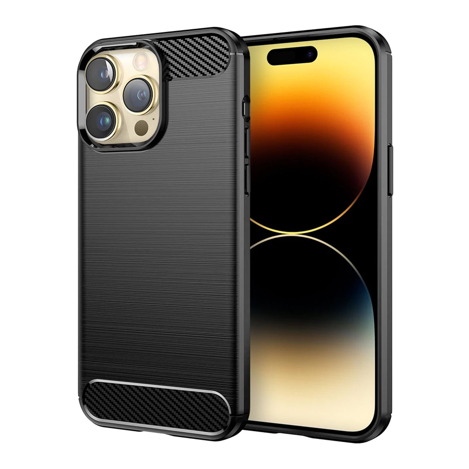 Microcase Apple iPhone 14 Pro Max Brushed Carbon Fiber Silikon Kılıf - Siyah