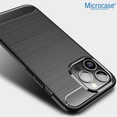 Microcase Apple iPhone 14 Pro Max Brushed Carbon Fiber Silikon Kılıf - Siyah