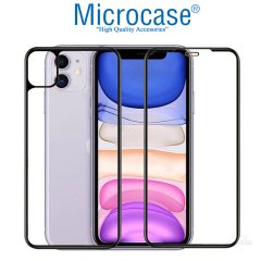 Microcase iPhone 11 Ön ve Arka Tam Kaplayan Çerçeveli Tempered Ekran Koruyucu Cam - Siyah