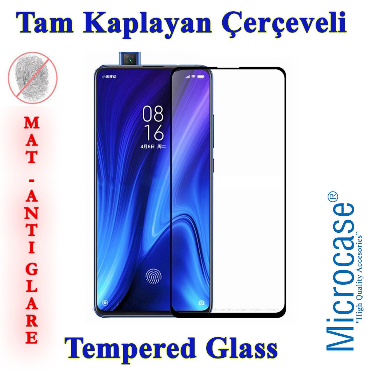 Microcase Xiaomi Redmi K20 Pro Tam Kaplayan Çerçeveli Tempered Ekran Koruyucu - MAT SİYAH