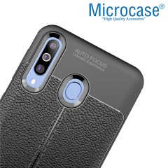 Microcase Samsung Galaxy M30 Leather Tpu Silikon Kılıf - Siyah + Tempered Glass Cam Koruma (SEÇENEKLİ)