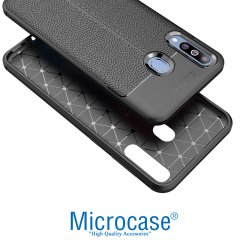 Microcase Samsung Galaxy M30 Leather Tpu Silikon Kılıf - Siyah + Tempered Glass Cam Koruma (SEÇENEKLİ)