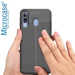 Microcase Samsung Galaxy M30 Leather Tpu Silikon Kılıf - Siyah + Tempered Glass Cam Koruma (SEÇENEKLİ)